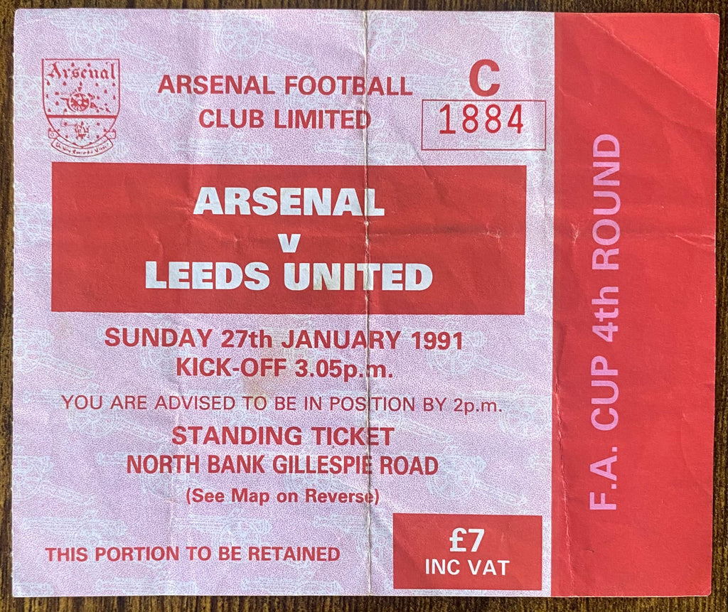 1990/91 ORIGINAL FA CUP 4TH ROUND TICKET ARSENAL V LEEDS UNITED