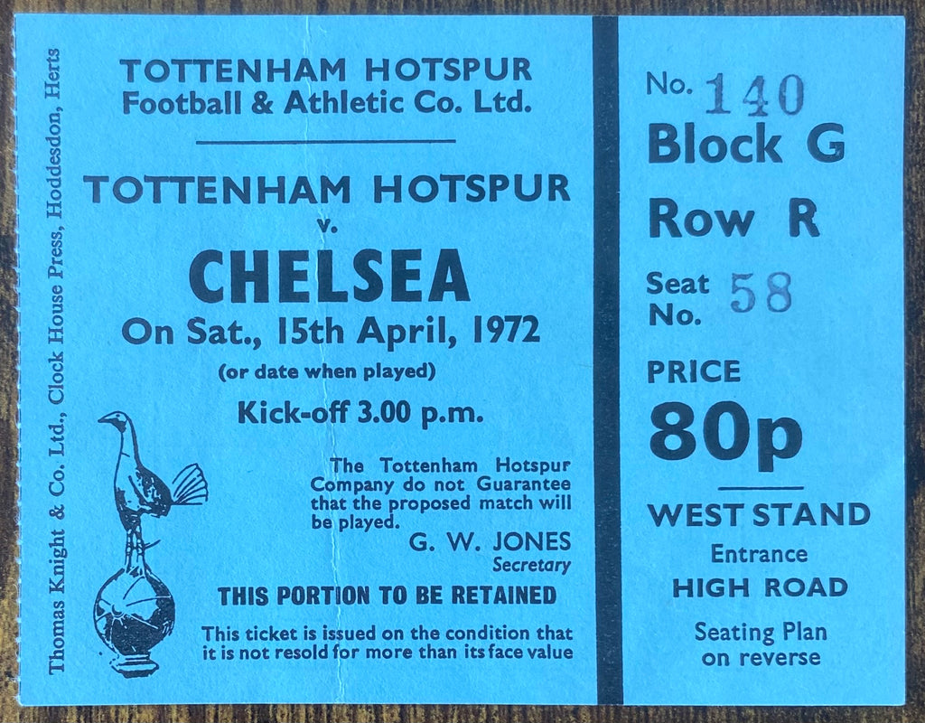 1971/72 ORIGINAL DIVISION ONE TICKET TOTTENHAM HOTSPUR V CHELSEA