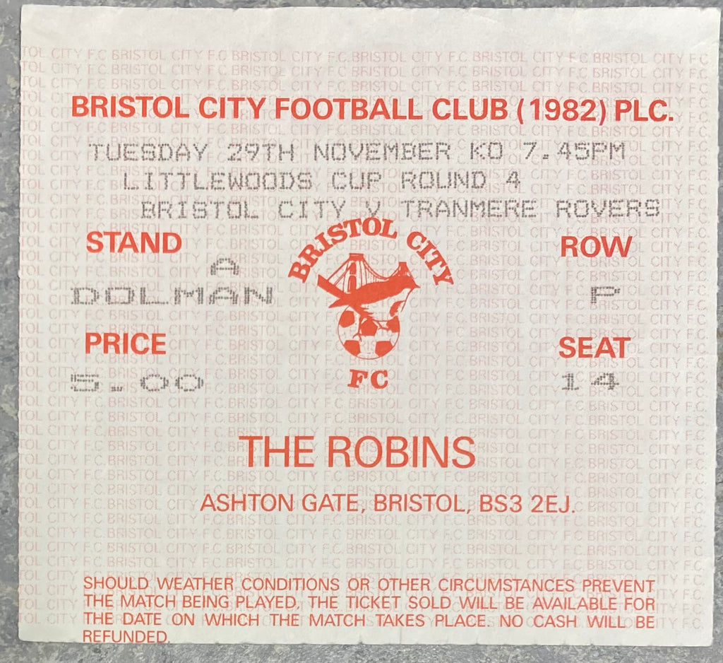 1988/89 ORIGINAL LITTLEWOODS CUP 4TH ROUND TICKET BRISTOL CITY V TRANMERE ROVERS