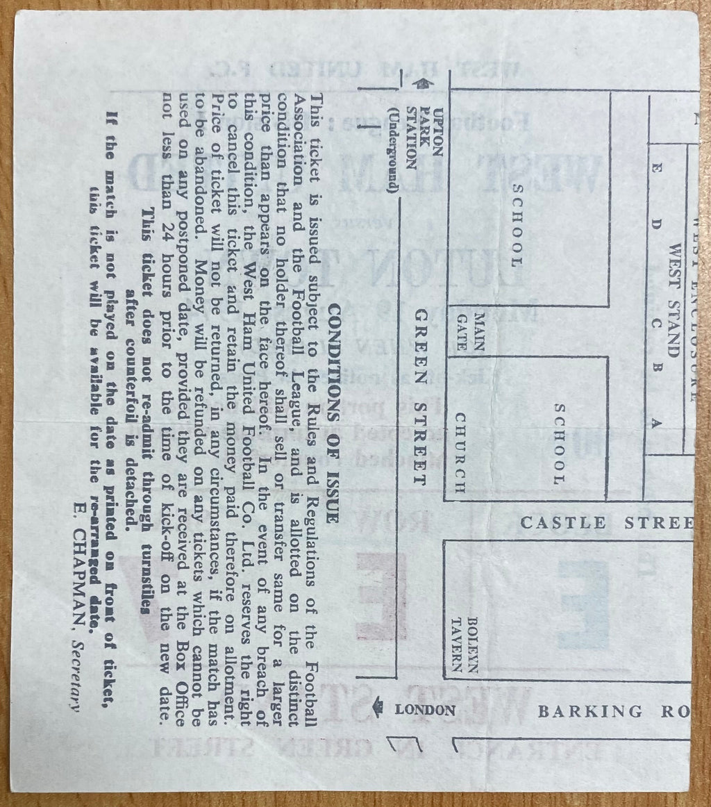 1974/75 ORIGINAL DIVISION ONE TICKET WEST HAM UNITED V LUTON TOWN