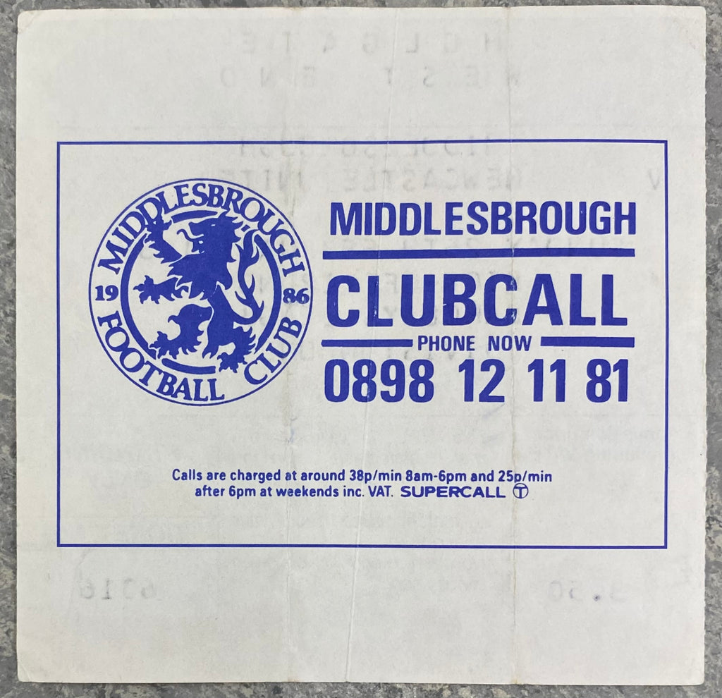 1988/89 ORIGINAL DIVISION 1 TICKET MIDDLESBROUGH V NEWCASTLE UNITED