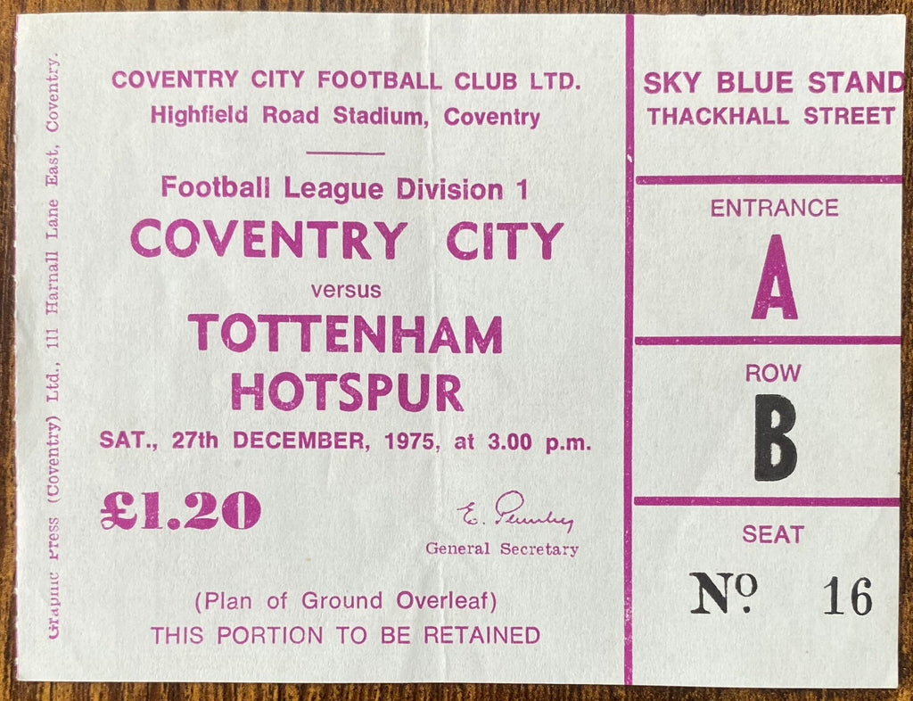 1975/76 ORIGINAL DIVISION 1 TICKET COVENTRY CITY V TOTTENHAM HOTSPUR