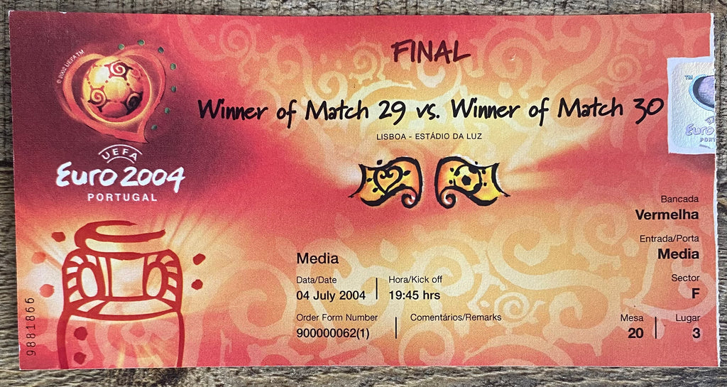 2004 ORIGINAL EUROPEAN CHAMPIONSHIPS FINAL TICKET GREECE V PORTUGAL @ LISBON