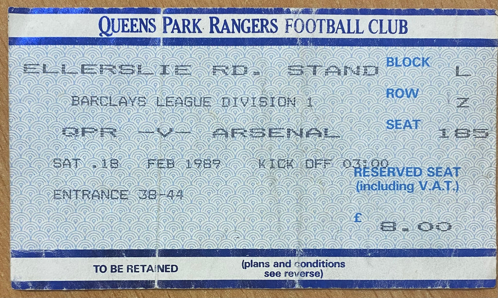 1988/89 ORIGINAL DIVISION ONE TICKET QUEENS PARK RANGERS V ARSENAL