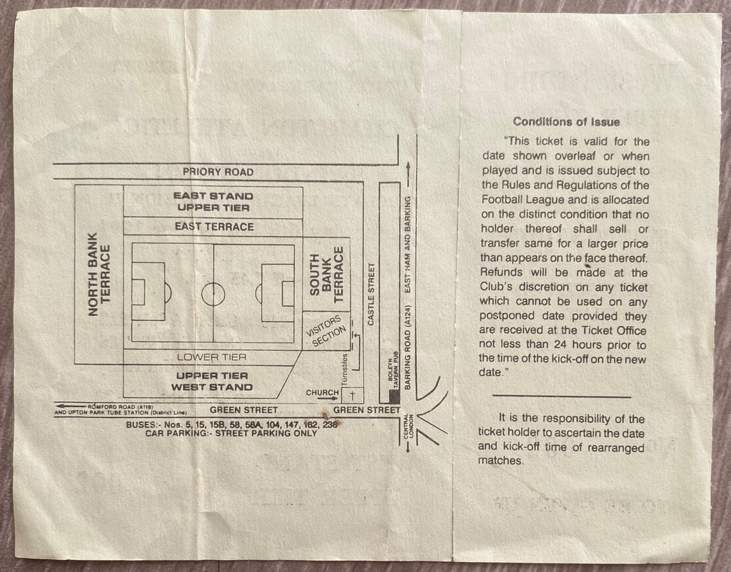 1991/92 ORIGINAL DIVISION 2 UNUSED TICKET CHARLTON ATHLETIC V SWINDON TOWN