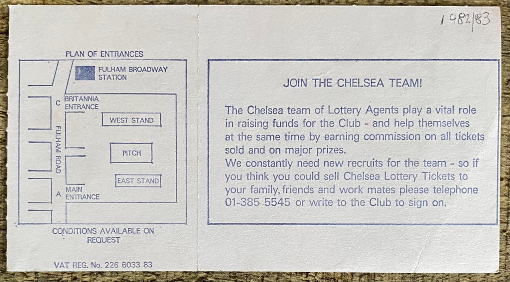 1982/83 ORIGINAL DIVISION 2 TICKET CHELSEA V CHARLTON ATHLETIC