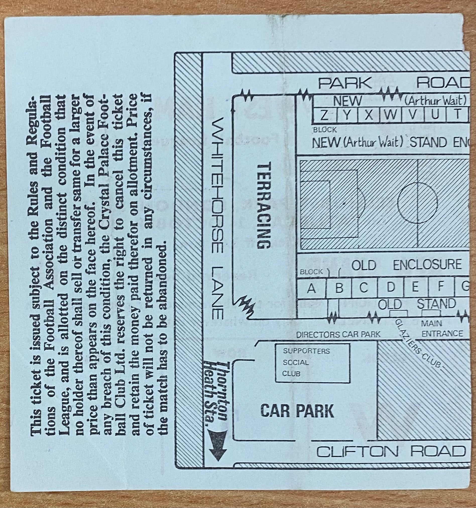 1970/71 ORIGINAL DIVISION 1 TICKET CRYSTAL PALACE V WEST HAM UNITED