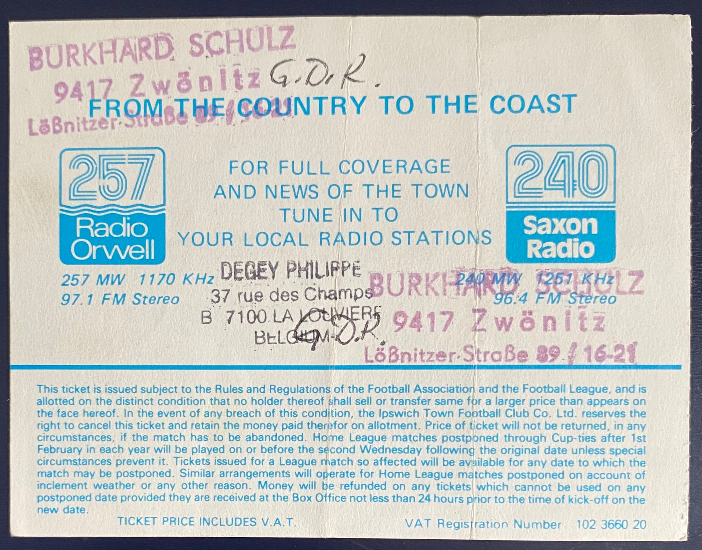 1987/88 ORIGINAL DIVISION 2 TICKET IPSWICH TOWN V WEST BROMWICH ALBION