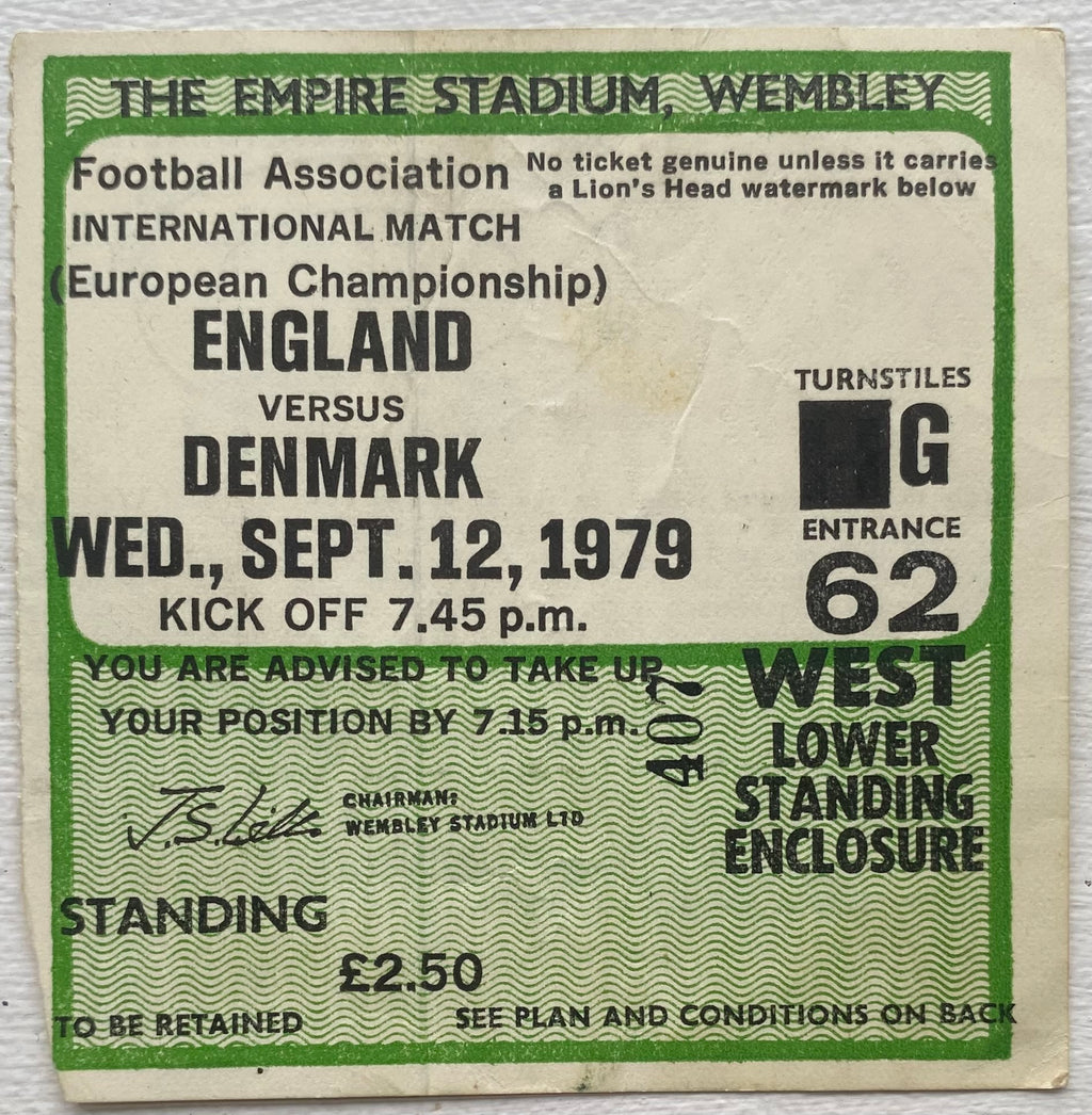 1979 ORIGINAL EUROPEAN CHAMPIONSHIPS QUALIFYING TICKET ENGLAND V DENMARK