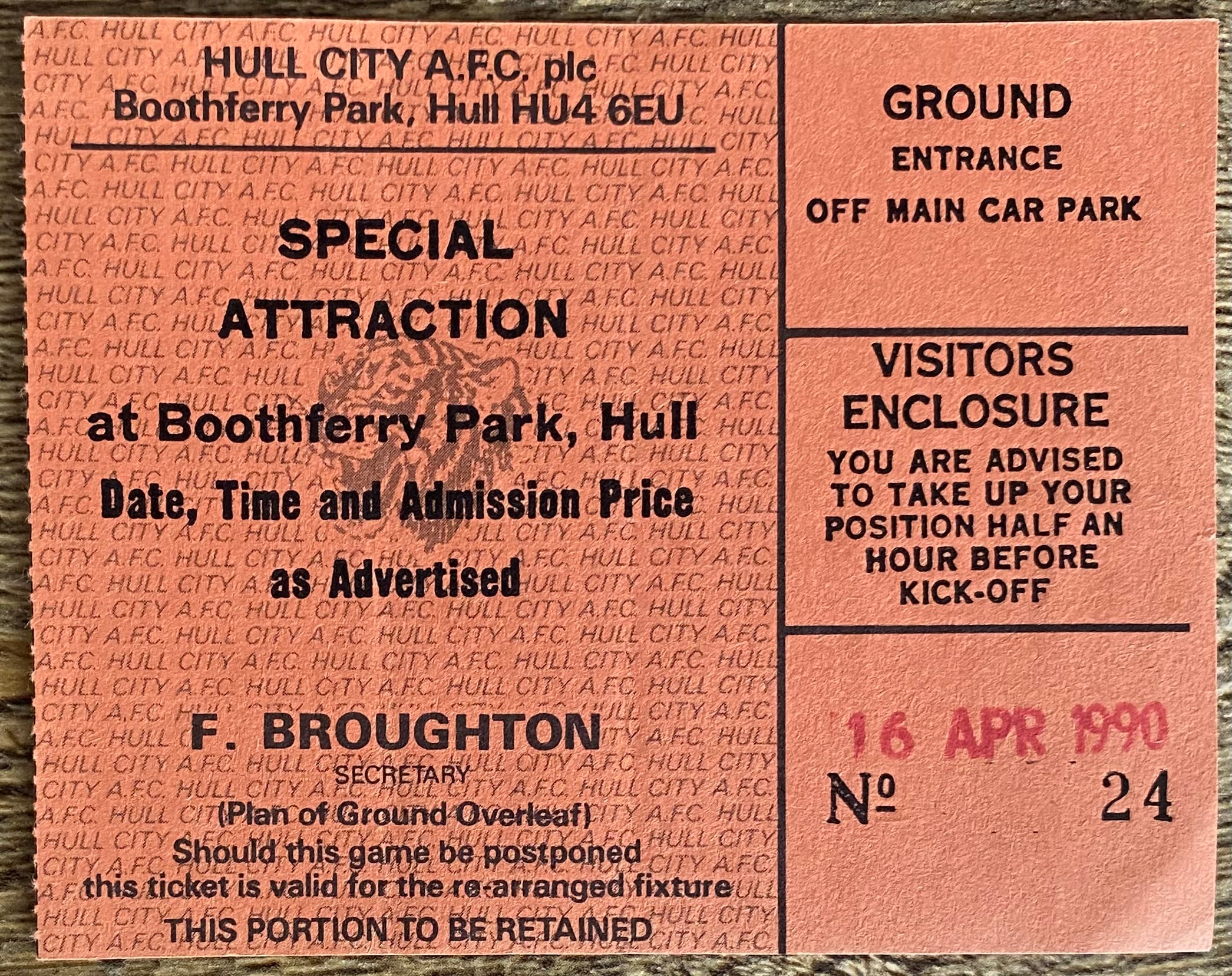 1989/90 ORIGINAL DIVISION 2 TICKET HULL CITY V WOLVERHAMPTON WANDERERS