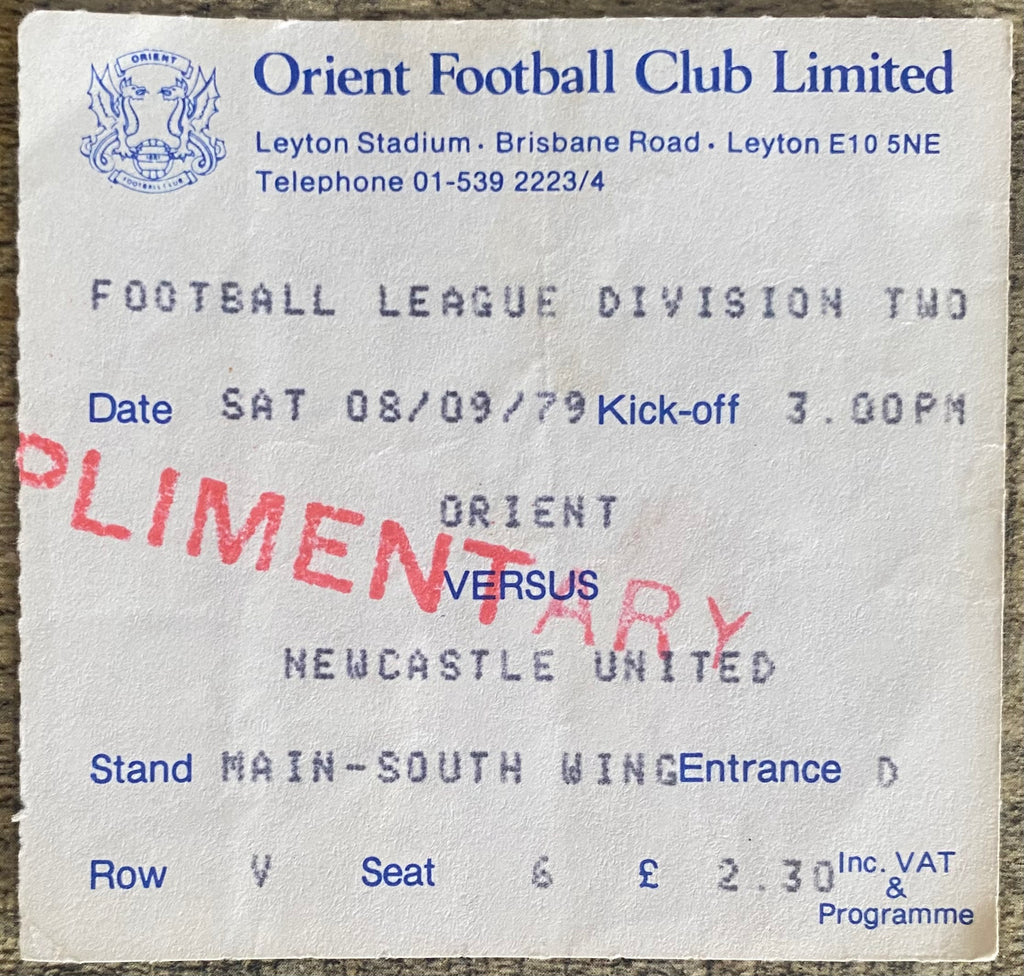 1979/80 ORIGINAL DIVISION 2 TICKET ORIENT V NEWCASTLE UNITED