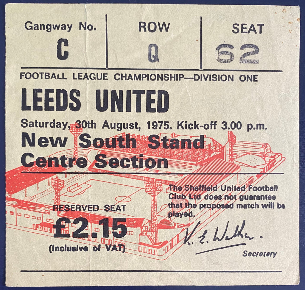 1975/76 ORIGINAL DIVISION 1 TICKET SHEFFIELD UNITED V LEEDS UNITED