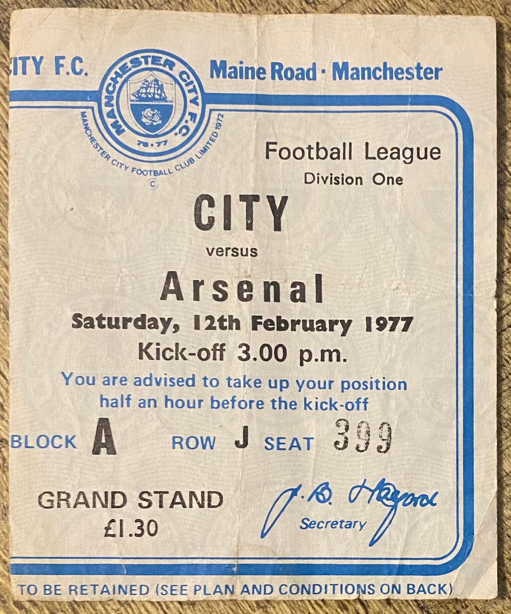 1976/77 ORIGINAL DIVISION 1 TICKET MANCHESTER CITY V ARSENAL