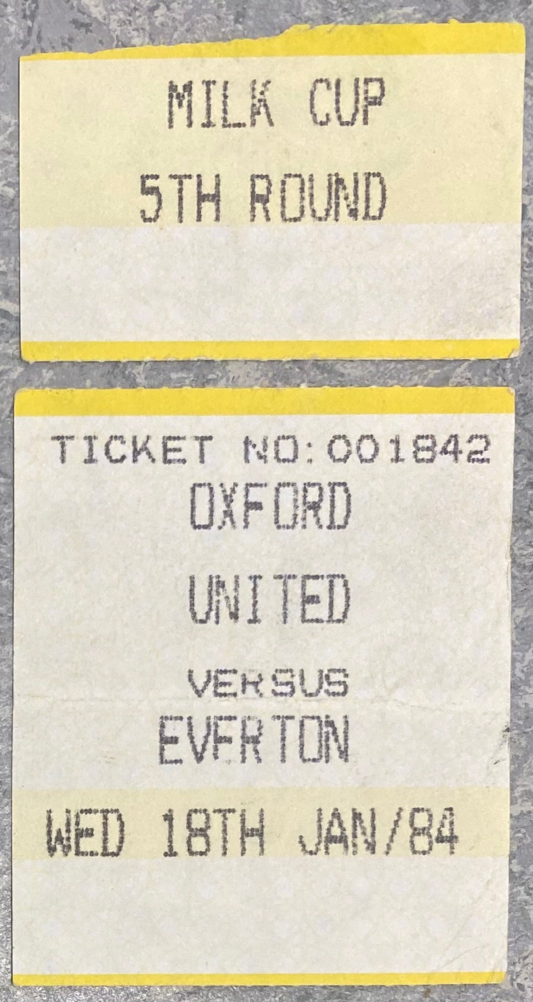 1983/84 ORIGINAL MILK CUP 5TH ROUND TICKET OXFORD UNITED V EVERTON