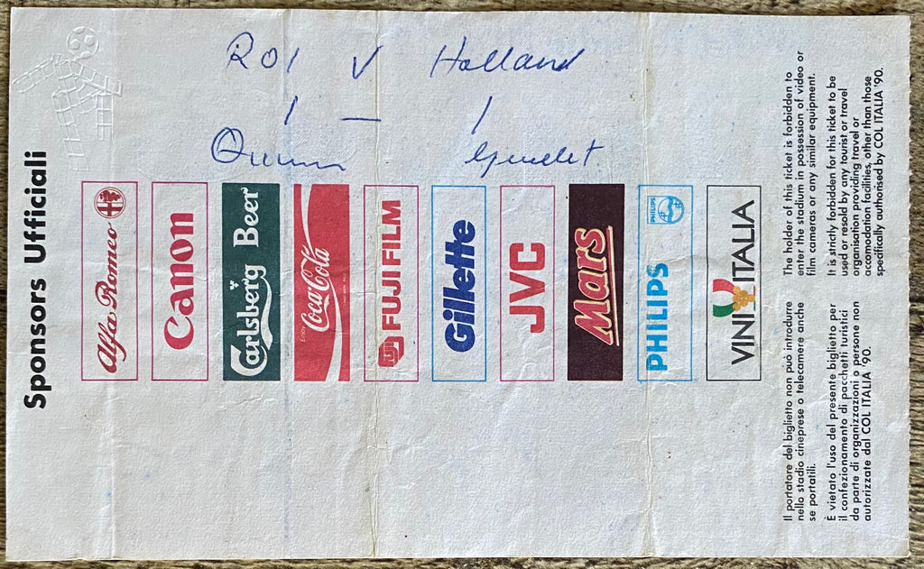 1990 ORIGINAL WORLD CUP 1ST ROUND TICKET REPUBLIC OF IRELAND V NETHERLANDS @ PALERMO