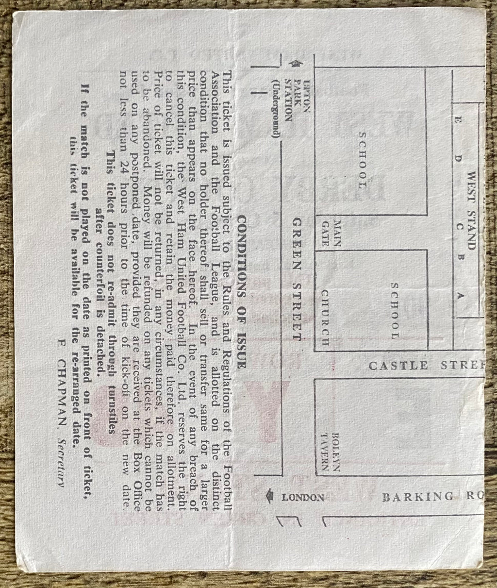 1974/75 ORIGINAL DIVISION ONE TICKET WEST HAM UNITED V DERBY COUNTY