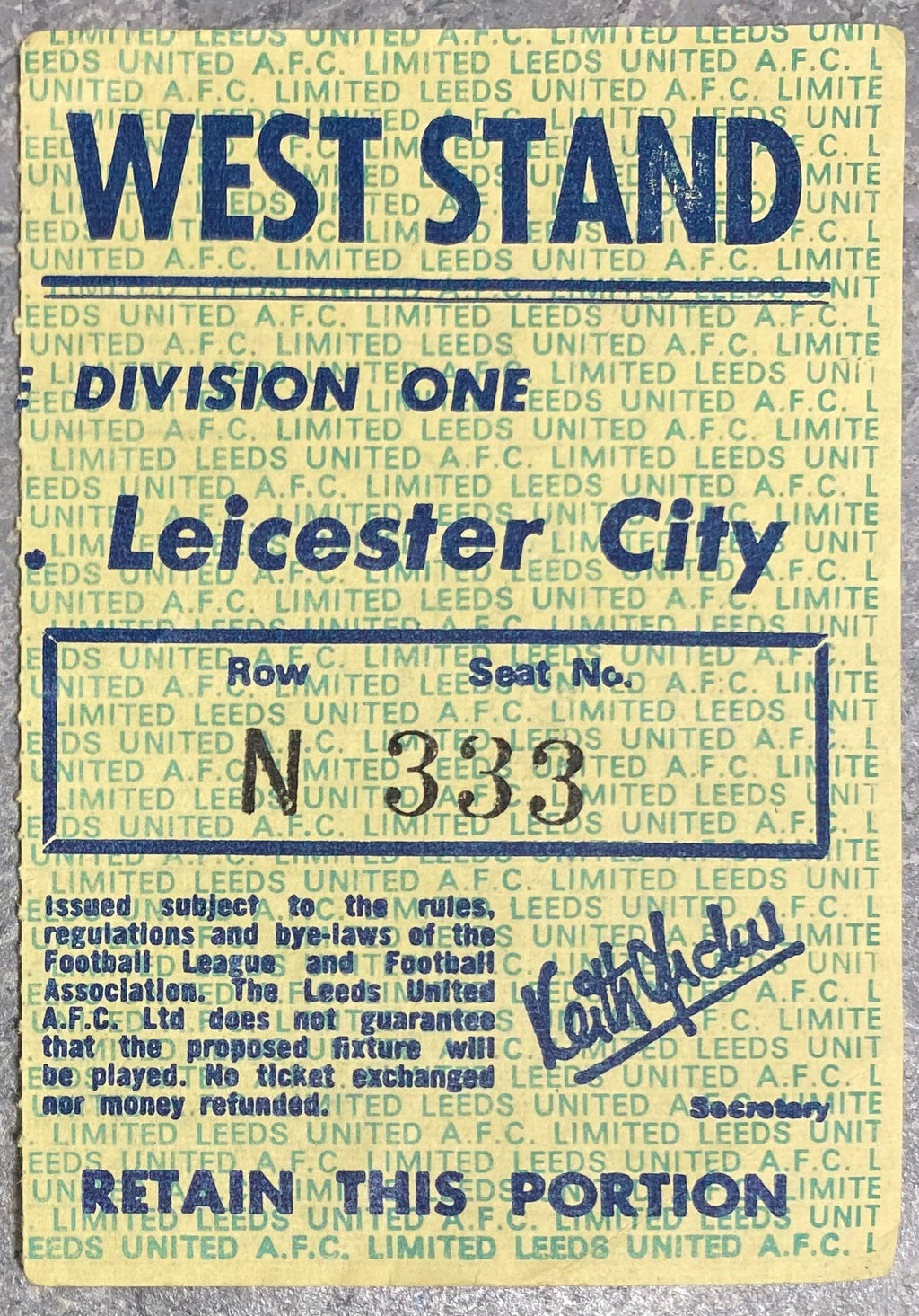 1975/76 ORIGINAL DIVISION ONE TICKET LEEDS UNITED V LEICESTER CITY
