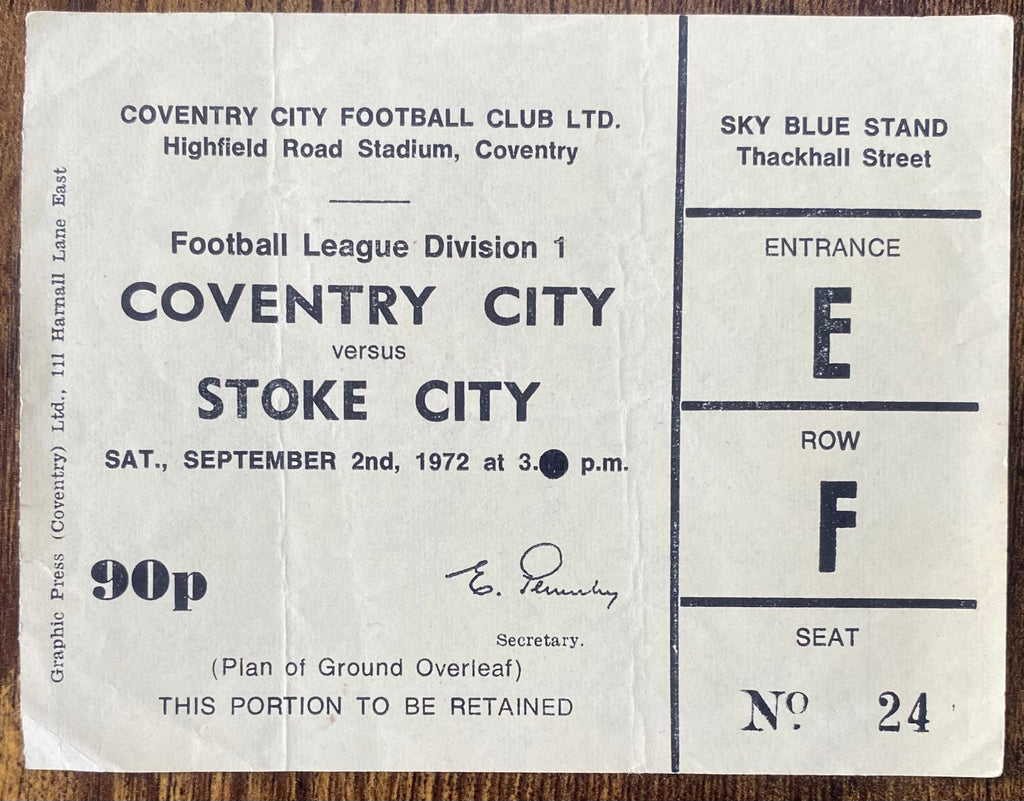1972/73 ORIGINAL DIVISION 1 TICKET COVENTRY CITY V STOKE CITY