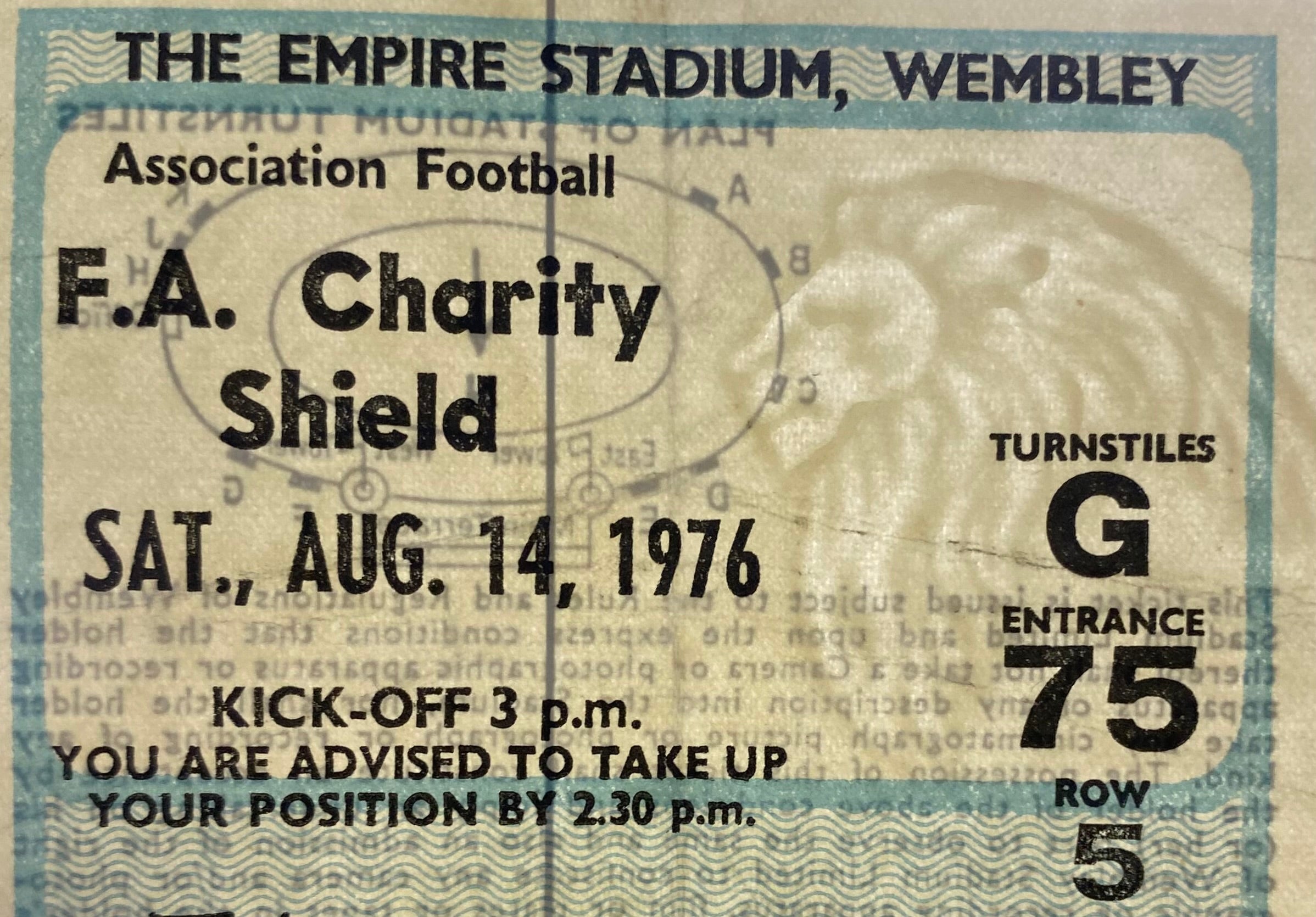1976 ORIGINAL CHARITY SHIELD TICKET LIVERPOOL V SOUTHAMPTON