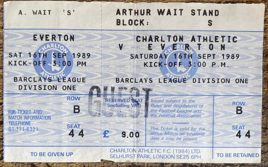 1989/90 ORIGINAL DIVISION ONE UNUSED TICKET CHARLTON ATHLETIC V EVERTON