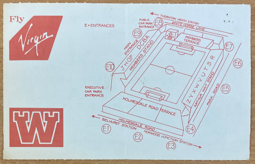 1990/91 ORIGINAL DIVISION 1 TICKET CRYSTAL PALACE V ASTON VILLA