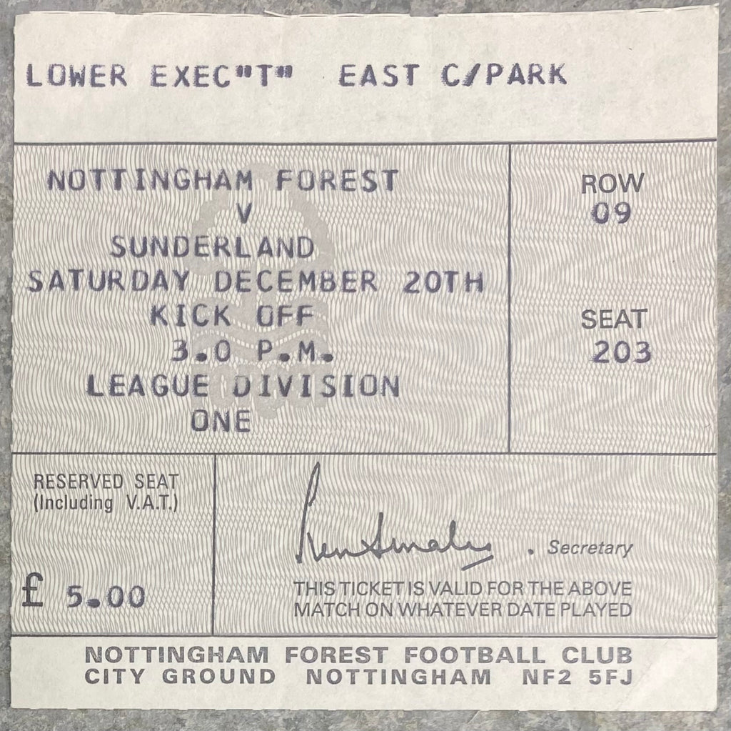 1980/81 ORIGINAL DIVISION 1 TICKET NOTTINGHAM FOREST V SUNDERLAND