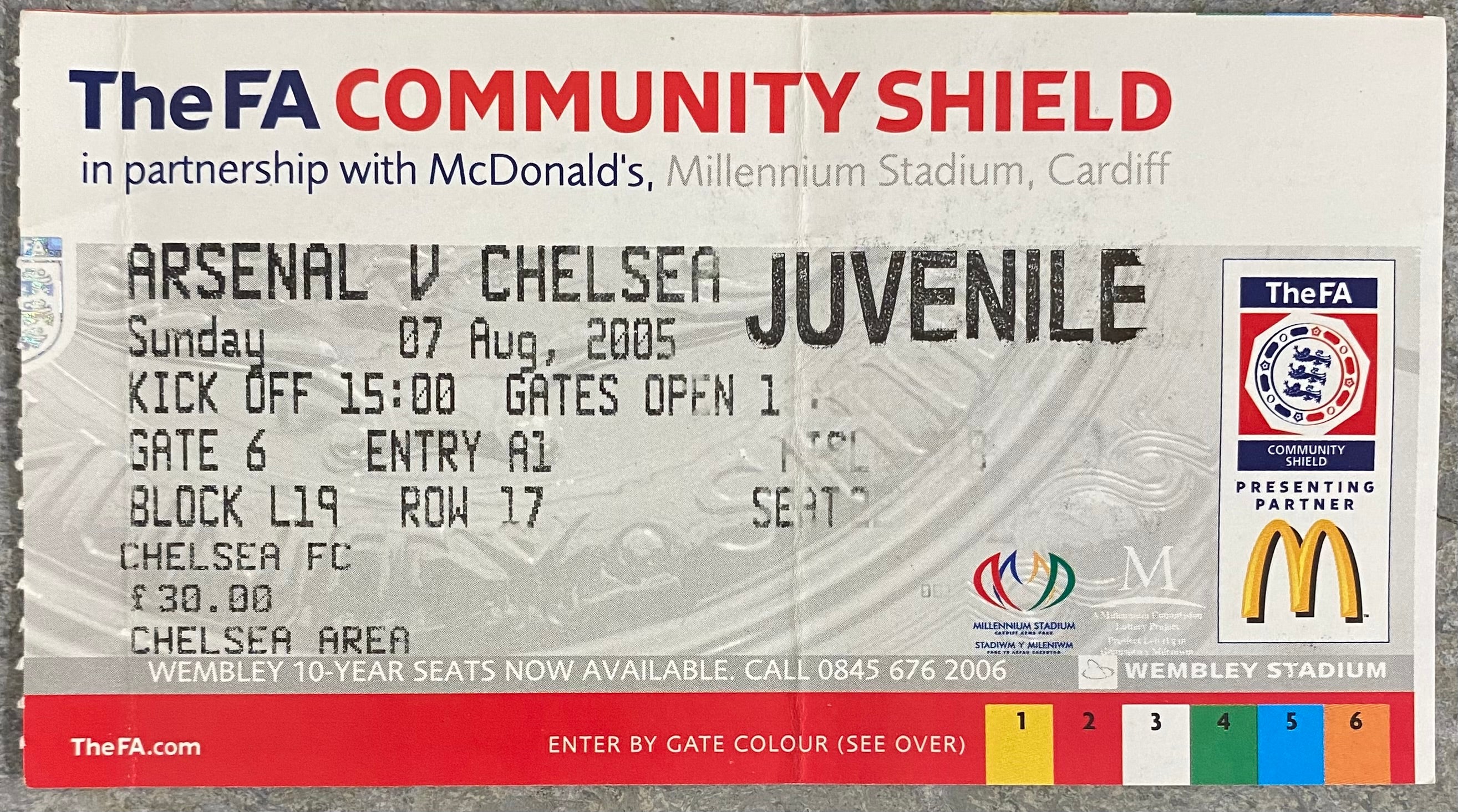 2005 ORIGINAL FA COMMUNITY SHIELD TICKET CHELSEA V ARSENAL @CARDIFF