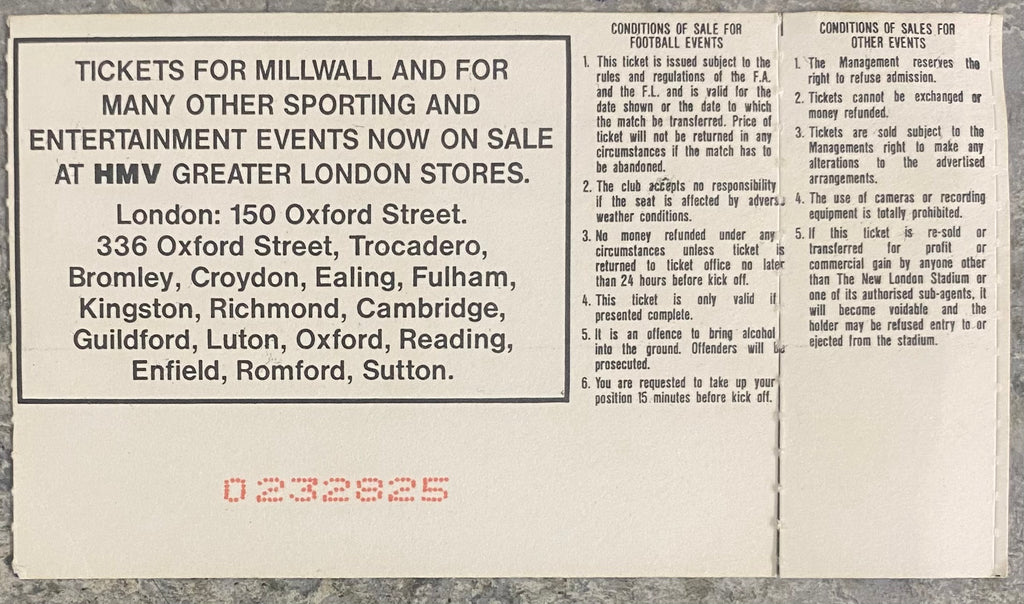1993/94 ORIGINAL DIVISION 1 TICKET MILLWALL V CHARLTON ATHLETIC