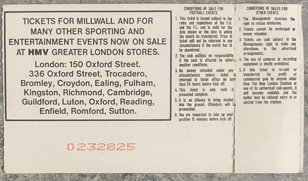1993/94 ORIGINAL DIVISION 1 TICKET MILLWALL V CHARLTON ATHLETIC