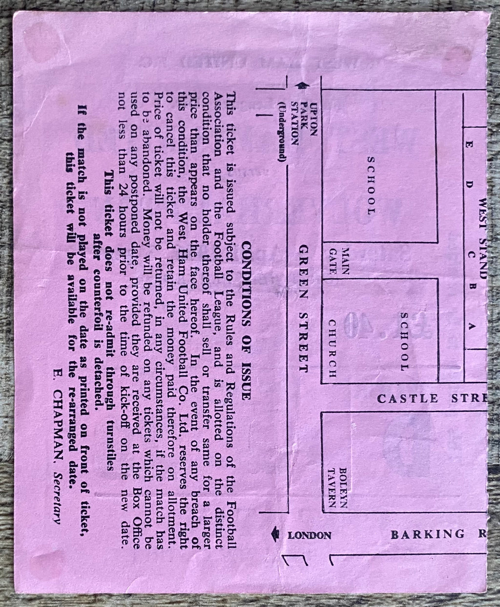 1975/76 ORIGINAL DIVISION ONE TICKET WEST HAM UNITED V WOLVERHAMPTON WANDERERS
