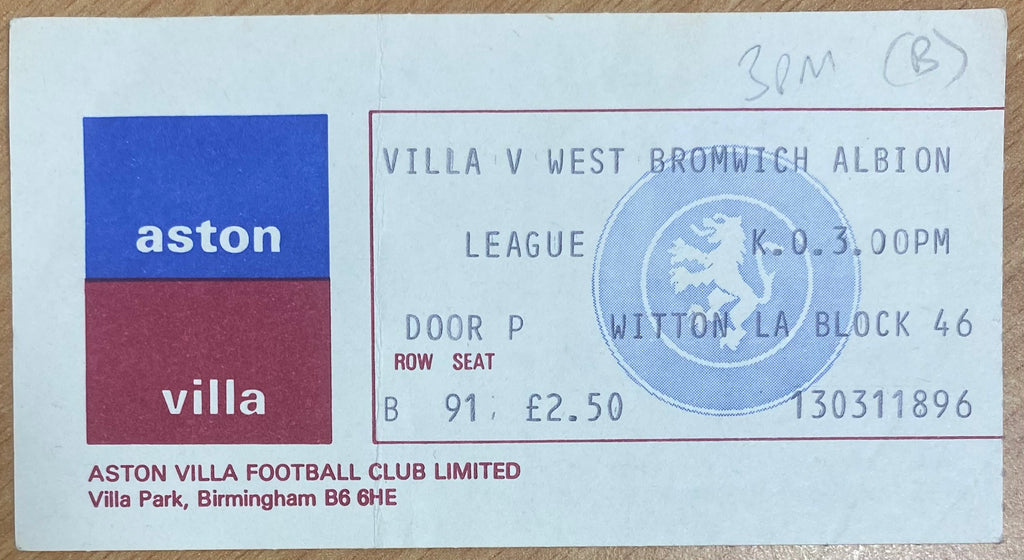 1980/81 ORIGINAL DIVISION 1 TICKET ASTON VILLA V WEST BROMWICH ALBION