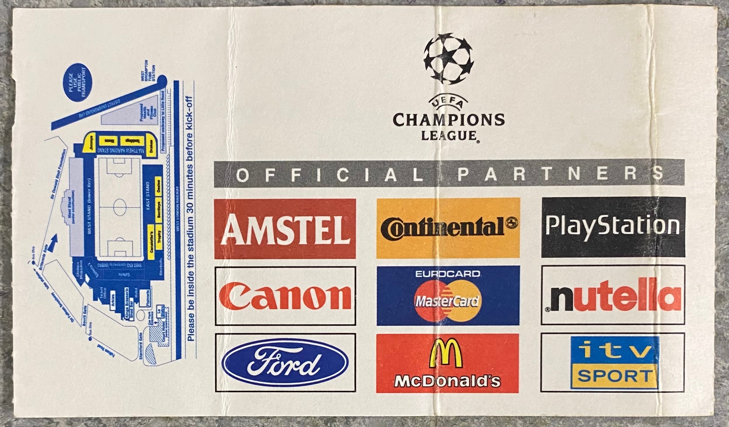 1999/2000 ORIGINAL CHAMPIONS LEAGUE GROUP H TICKET CHELSEA V GALATASARAY