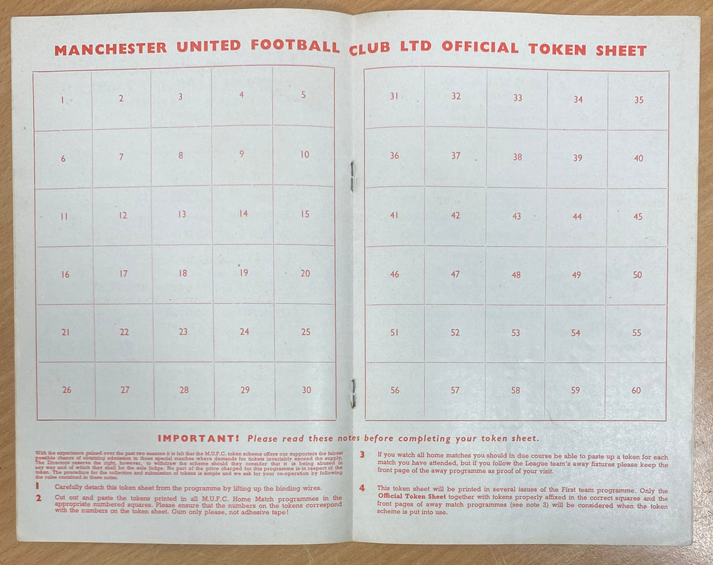 1958/59 ORIGINAL DIVISION ONE PROGRAMME MANCHESTER UNITED V CHELSEA (WITH TOKEN SHEET)