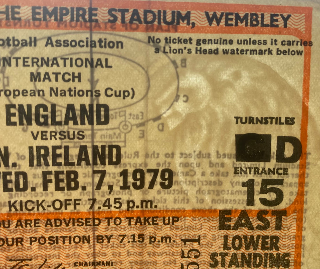 1979 ORIGINAL EUROPEAN CHAMPIONSHIPS QUALIFYING TICKET ENGLAND V NORTHERN IRELAND
