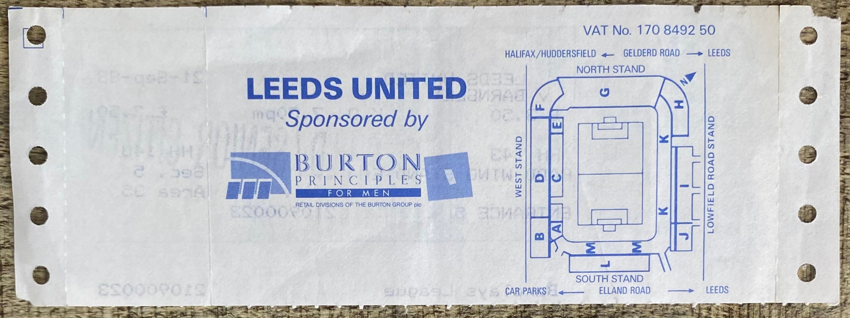 1988/89 ORIGINAL DIVISION 2 UNUSED TICKET LEEDS UNITED V BARNSLEY