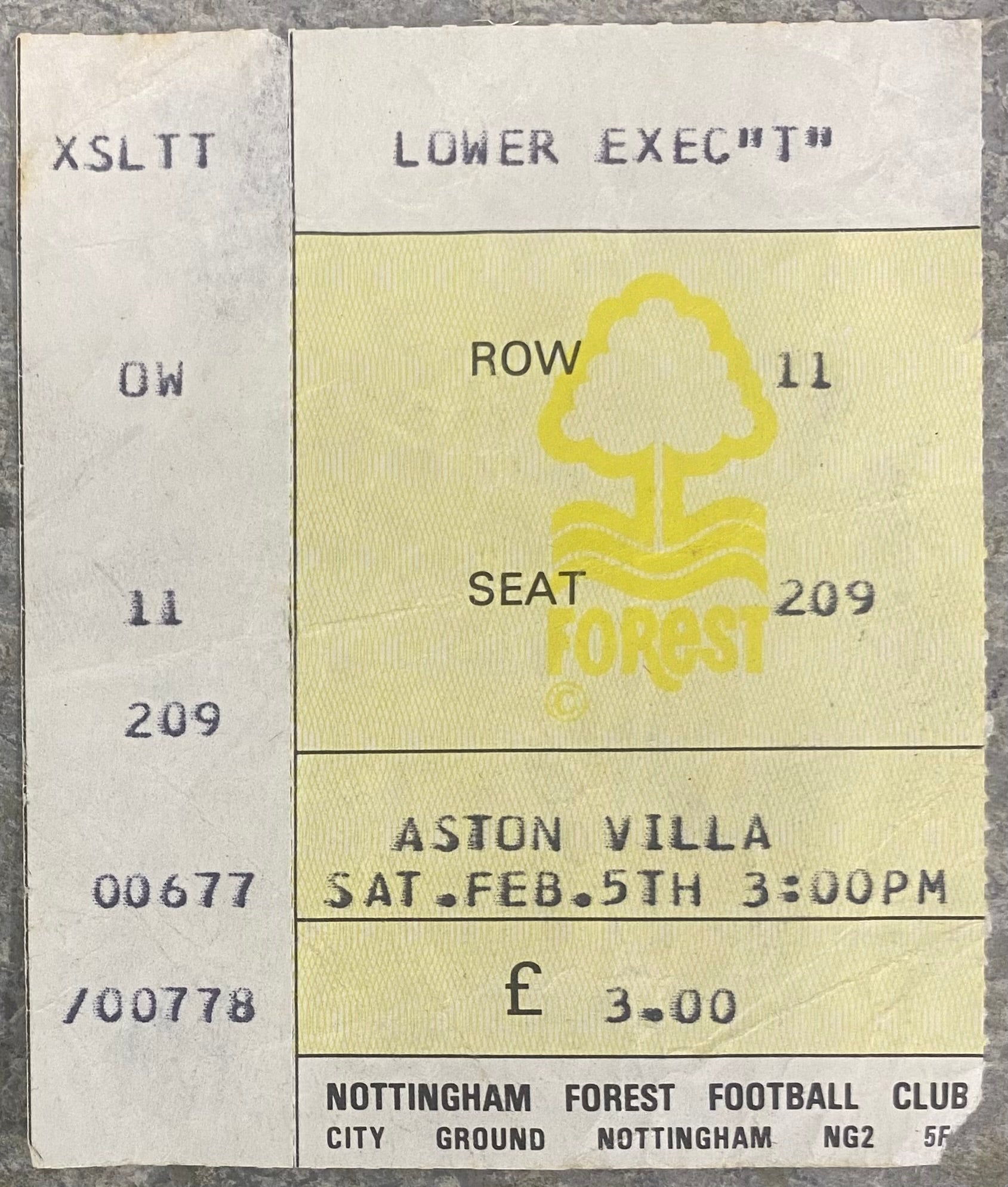 1982/83 ORIGINAL DIVISION 1 TICKET NOTTINGHAM FOREST V ASTON VILLA