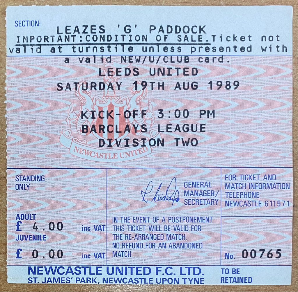 1989/90 ORIGINAL DIVISION 2 TICKET NEWCASTLE UNITED V LEEDS UNITED