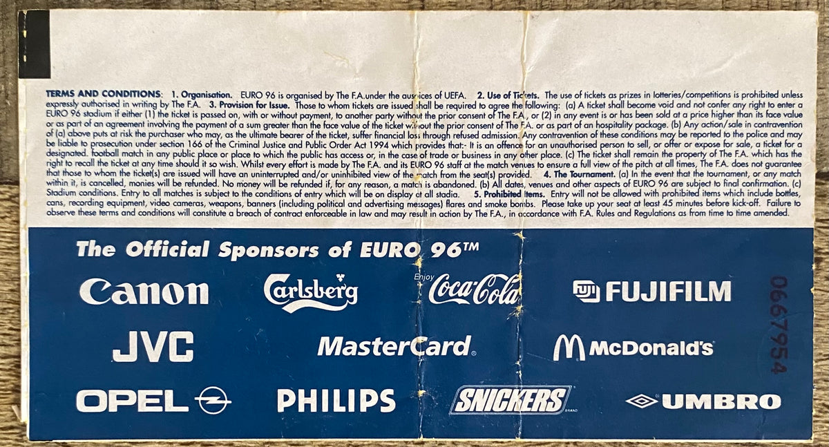 1996 ORIGINAL EUROPEAN CHAMPIONSHIPS EURO 96 TICKET ENGLAND V NETHERLANDS @ WEMBLEY