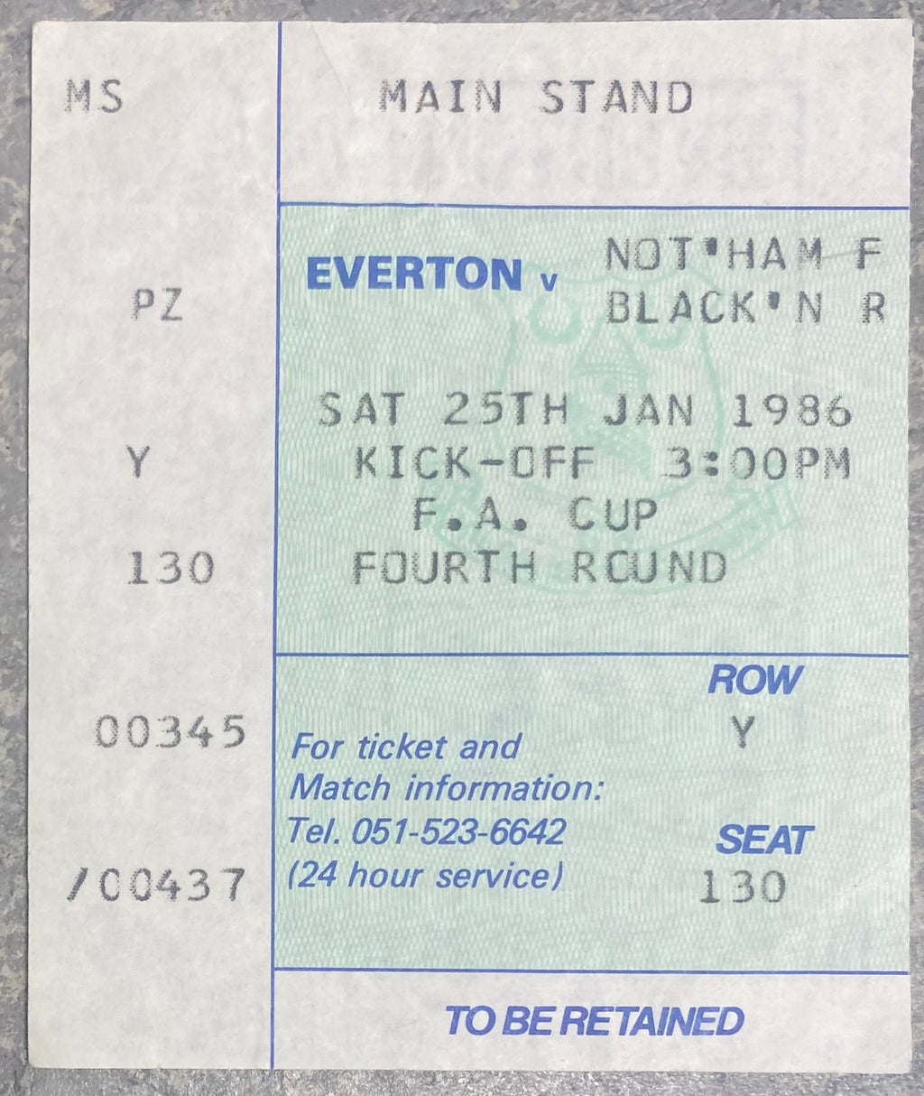 1985/86 ORIGINAL FA CUP 4TH ROUND TICKET EVERTON V BLACKBURN ROVERS