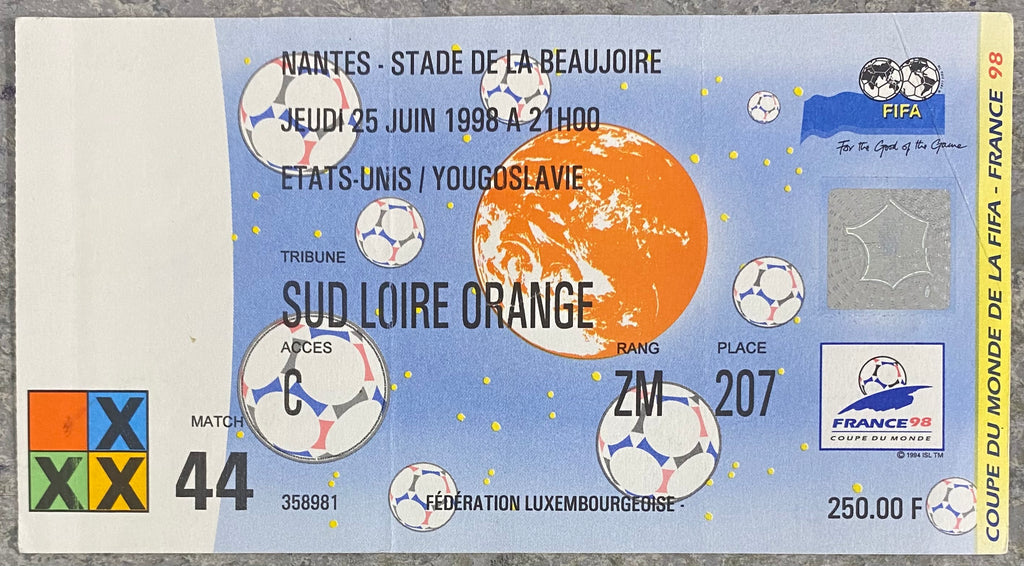 1998 ORIGINAL WORLD CUP 1ST ROUND TICKET UNITED STATES V YUGOSLAVIA @ NANTES