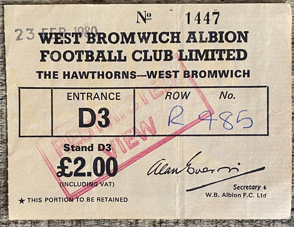 1979/80 ORIGINAL DIVISION 1 TICKET WEST BROMWICH ALBION V ASTON VILLA