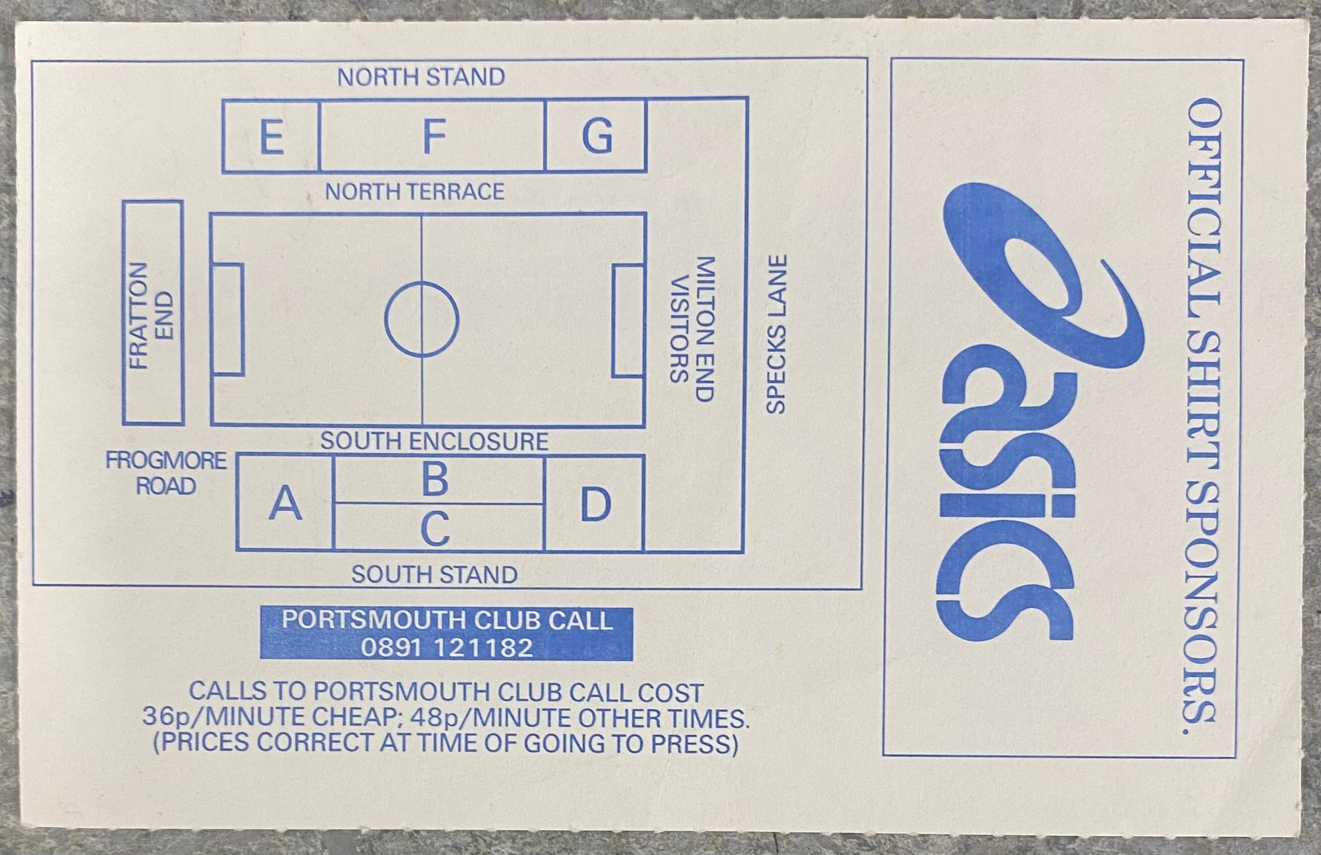1994/95 ORIGINAL COCA COLA CUP 2ND ROUND 2ND LEG TICKET PORTSMOUTH V EVERTON