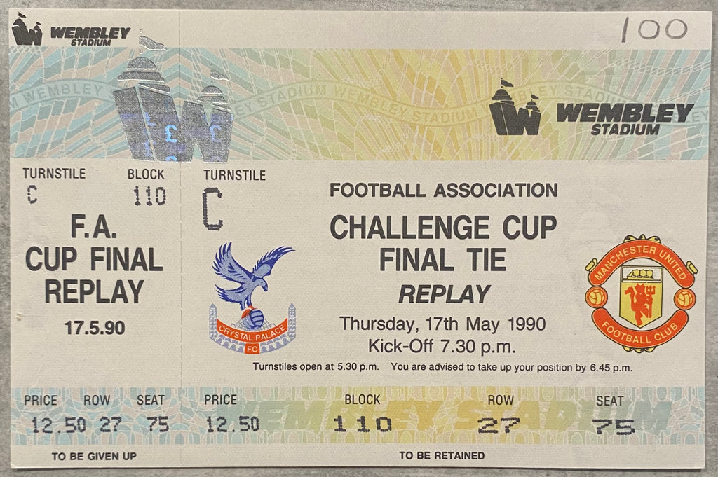 1990 ORIGINAL FA CUP FINAL REPLAY UNUSED TICKET MANCHESTER UNITED V CRYSTAL PALACE