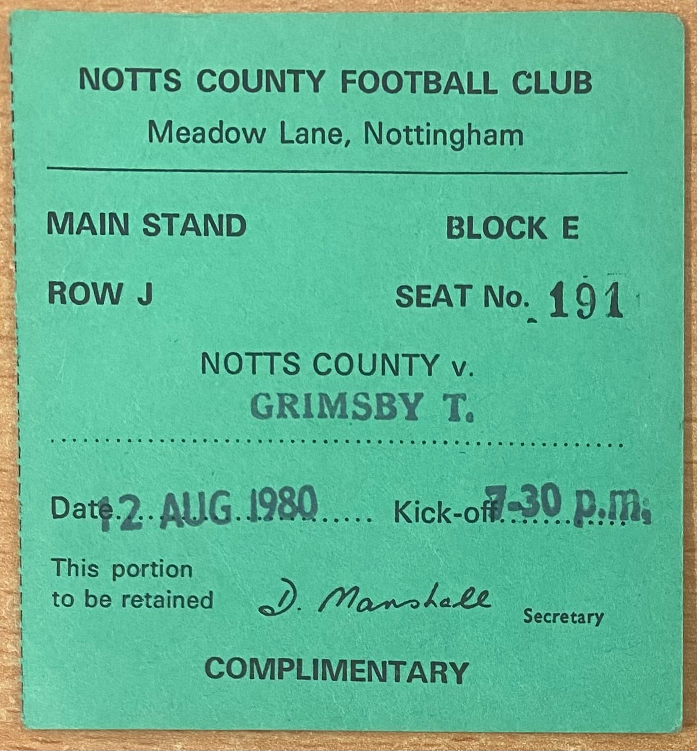 1980/81 ORIGINAL LEAGUE CUP 1ST ROUND 2ND LEG TICKET NOTTS COUNTY V GRIMSBY TOWN