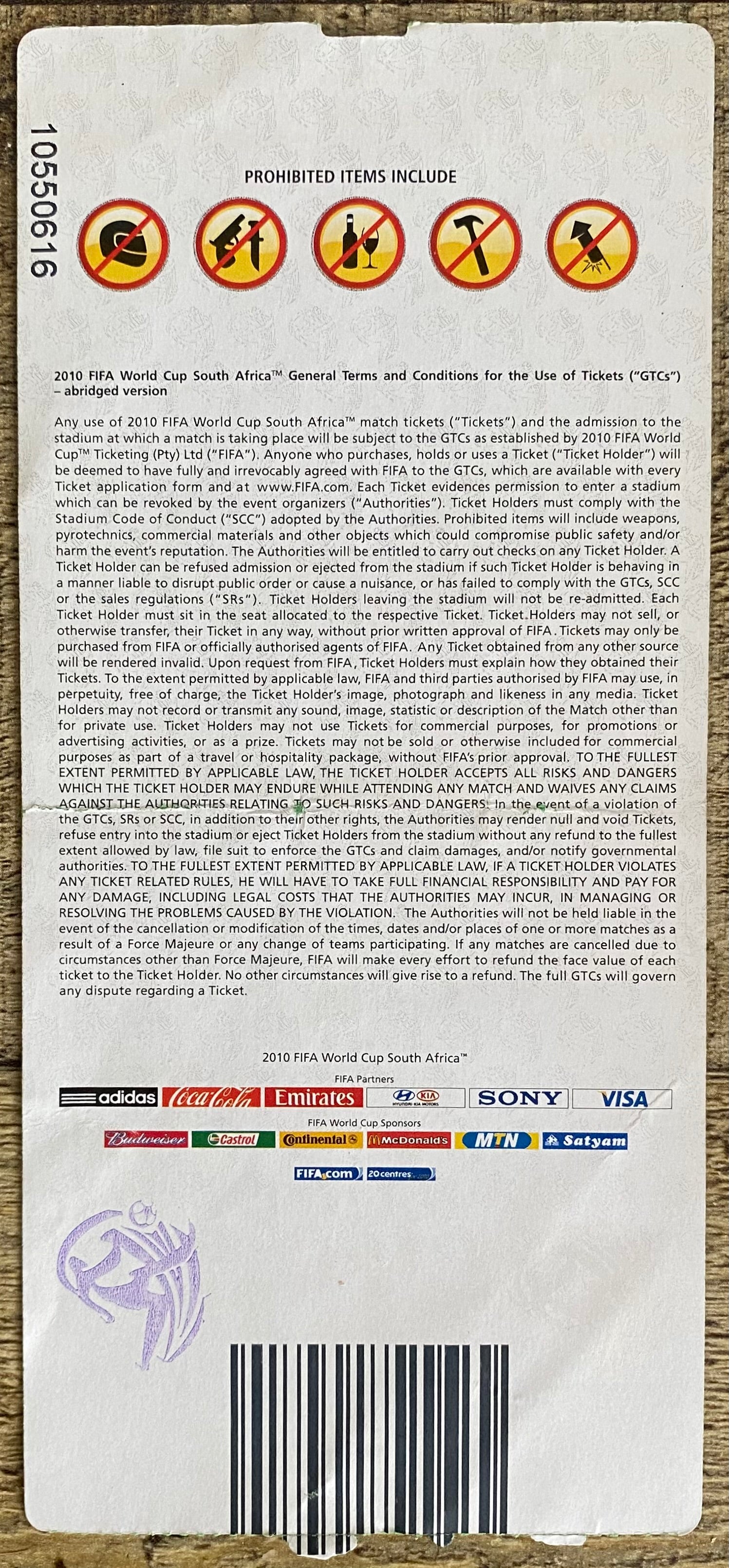 2010 ORIGINAL WORLD CUP 1ST ROUND TICKET PARAGUAY V JAPAN @ PRETORIA