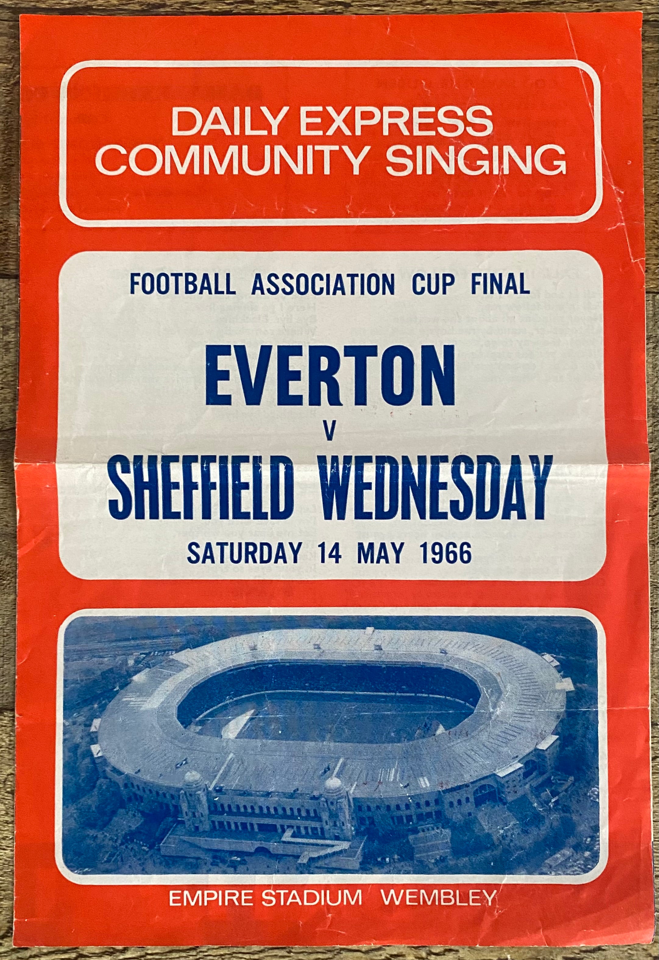1966 ORIGINAL OFFICIAL FA CUP FINAL COMMUNITY SINGING SONG SHEET EVERTON V SHEFFIELD WEDNESDAY
