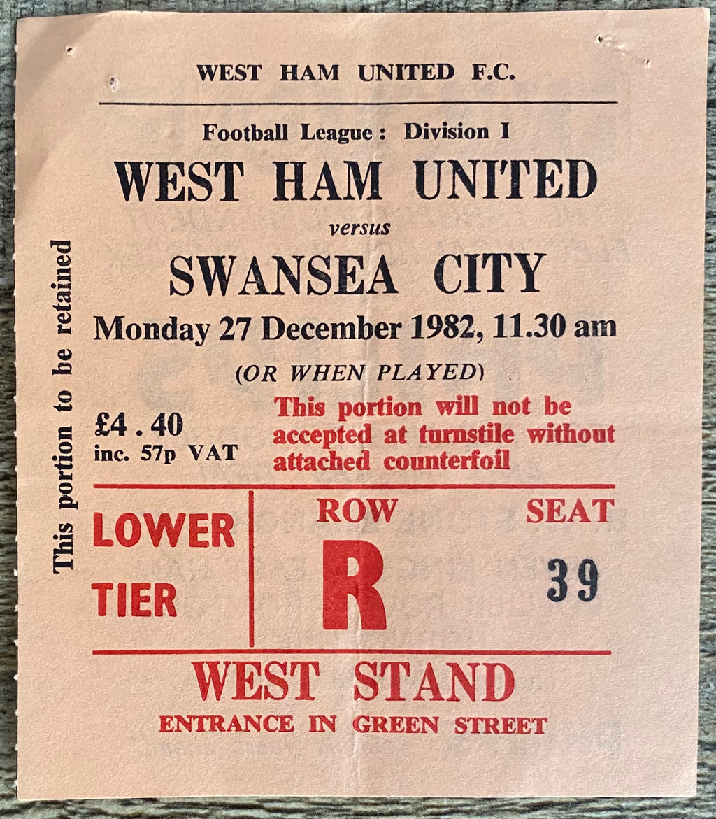 1982/83 ORIGINAL DIVISION 1 TICKET WEST HAM UNITED V SWANSEA CITY