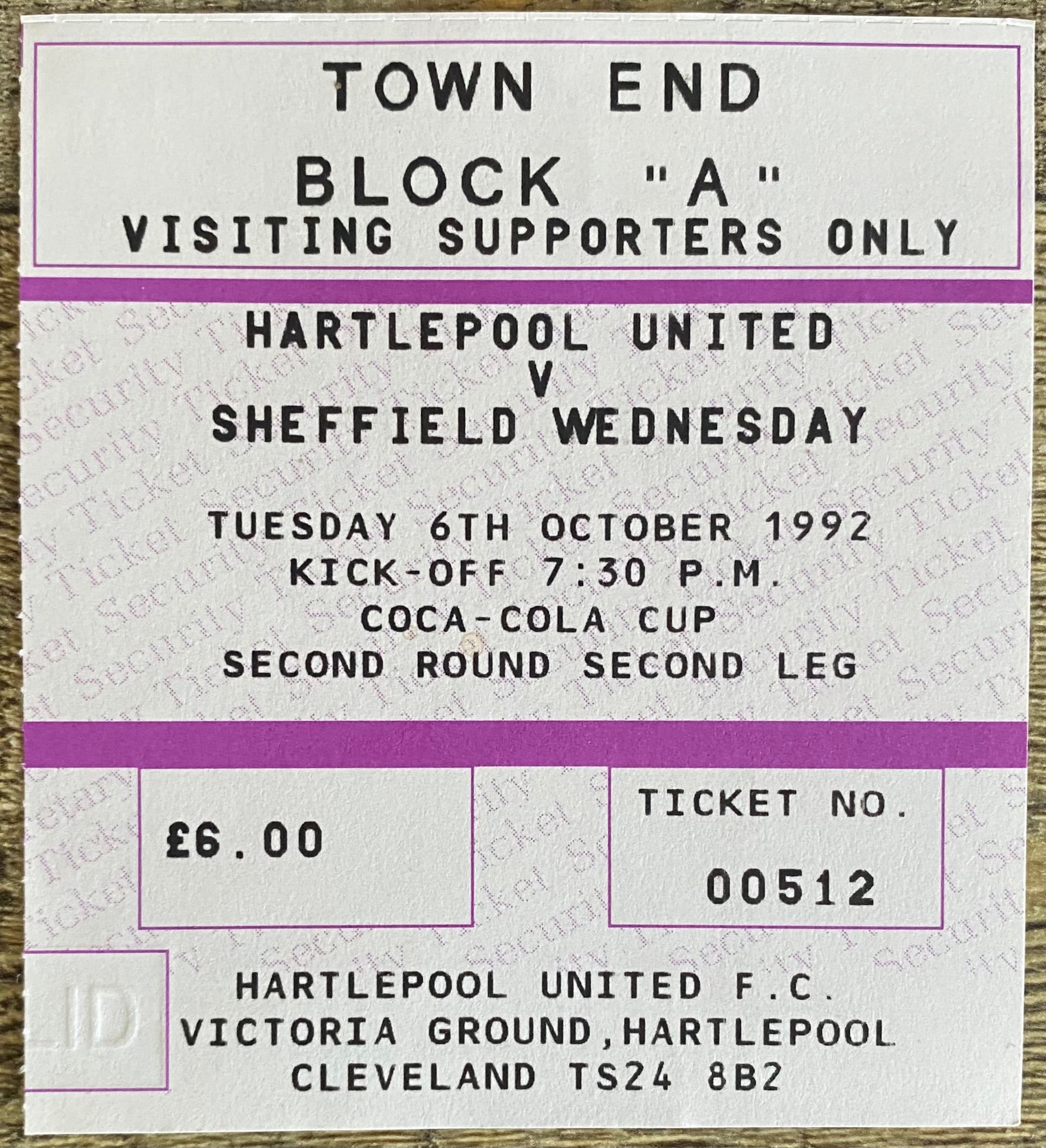 1992/93 ORIGINAL COCA COLA CUP 2ND ROUND 2ND LEG HARTLEPOOL UNITED V SHEFFIELD WEDNESDAY