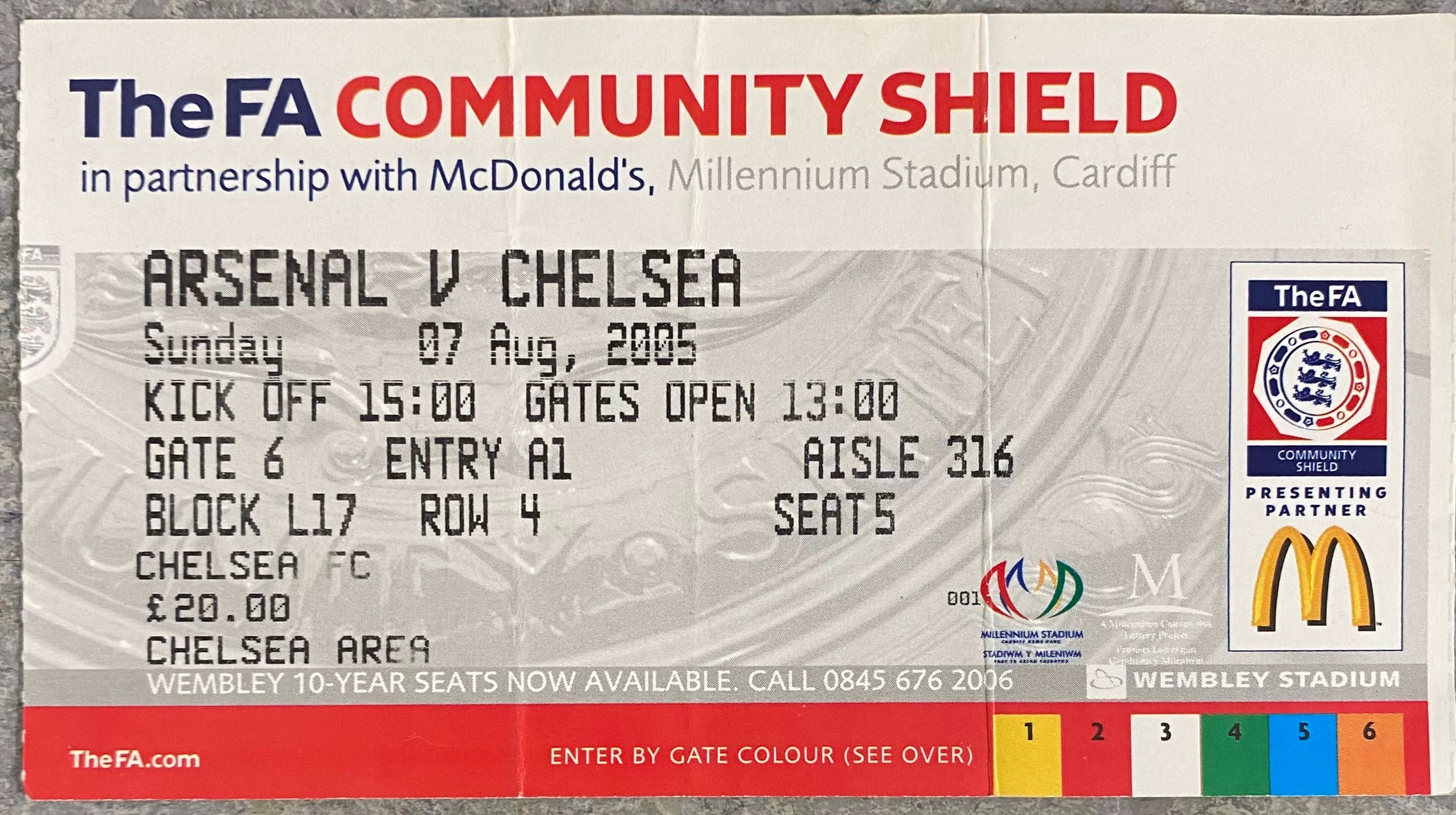 2005 ORIGINAL FA COMMUNITY SHIELD TICKET CHELSEA V ARSENAL @CARDIFF