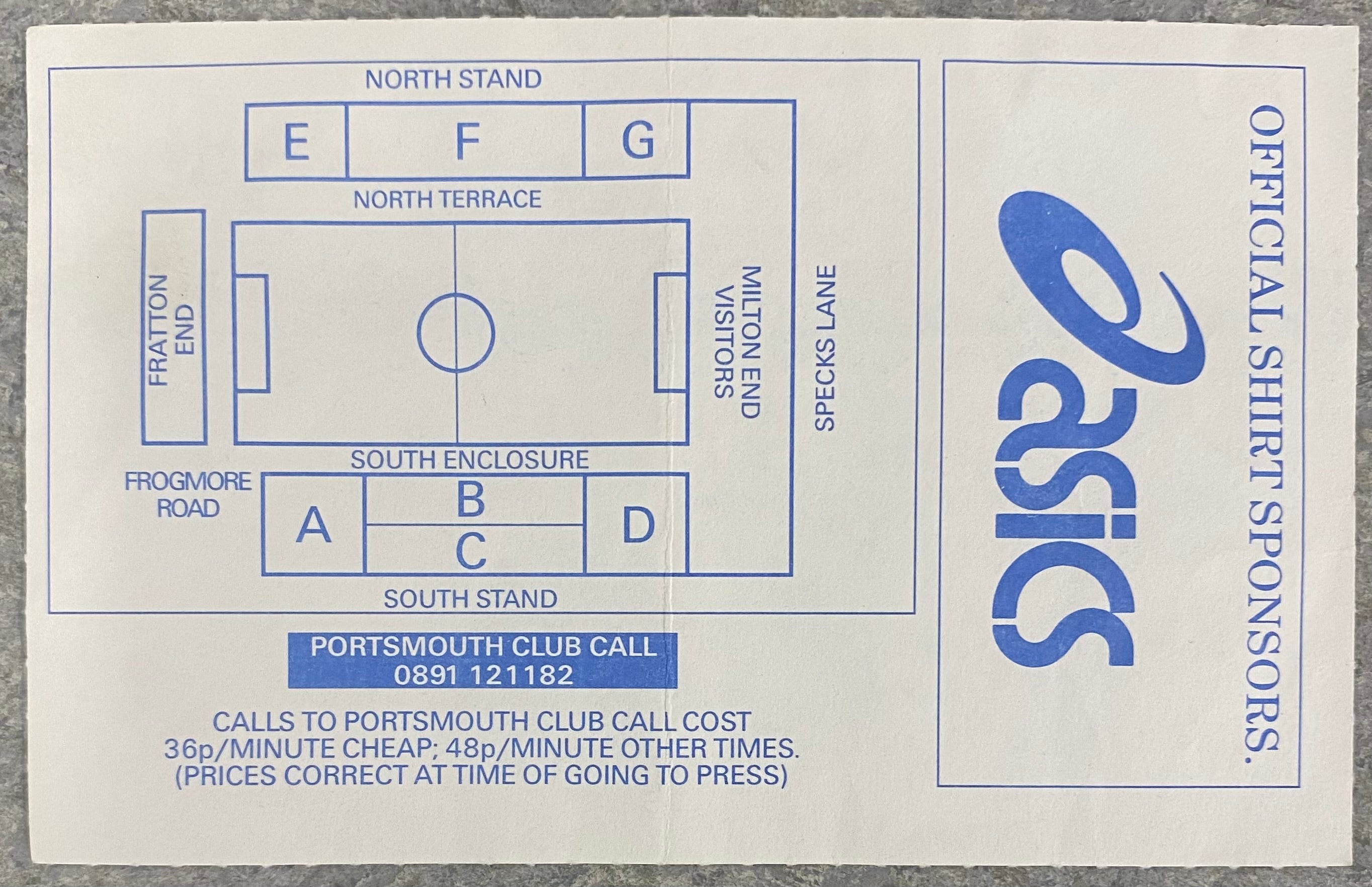 1993/94 ORIGINAL DIVISION 1 TICKET PORTSMOUTH V LEICESTER CITY